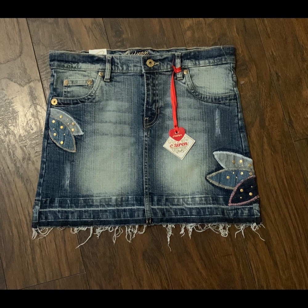 C. Siren Distressed Denim Mini Skirt